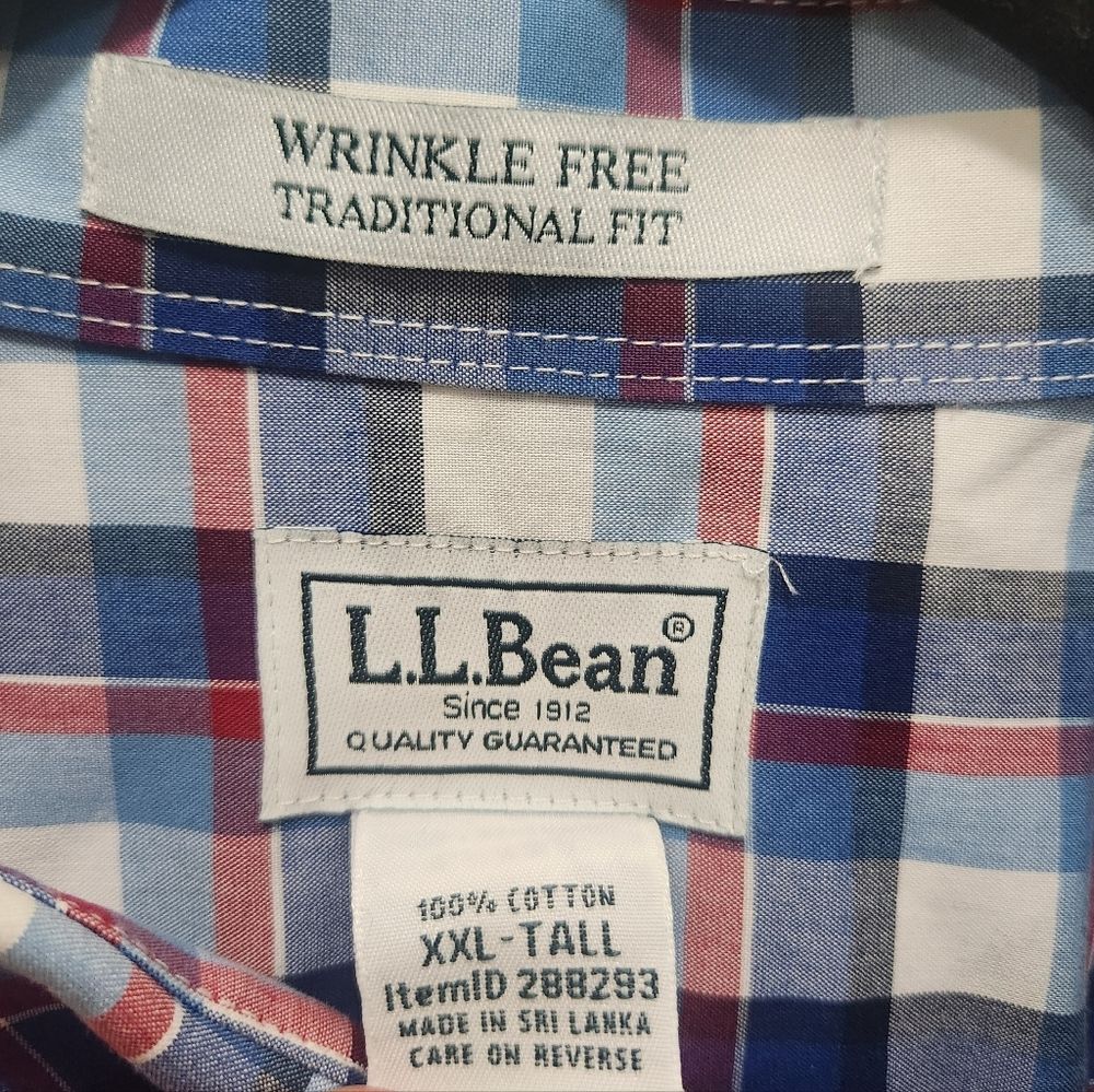 L.L. Bean Kennebunk Sport XXL Tall Plaid Wrinkle Free Cotton Button Down Shirt - Picture 2 of 4